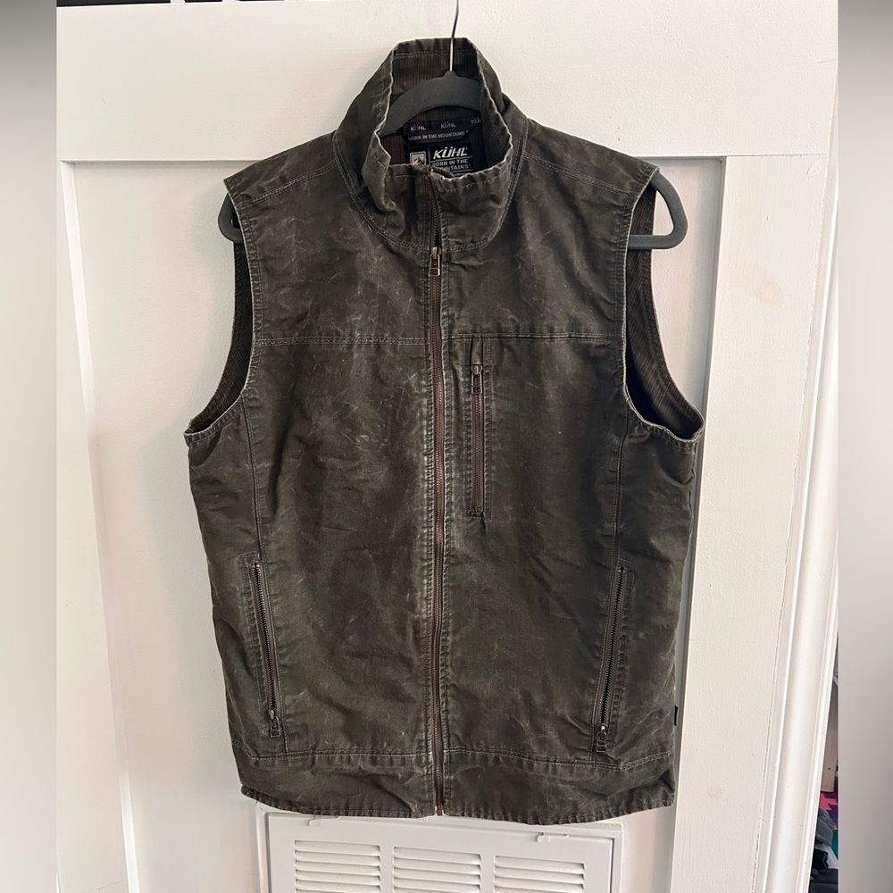KUHL BRRR waxed Vest Size medium Lined Pockets Patina Dye Style 1042